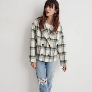 Madewell Jacquard Double-Breasted Crop Blazer in Plaid
